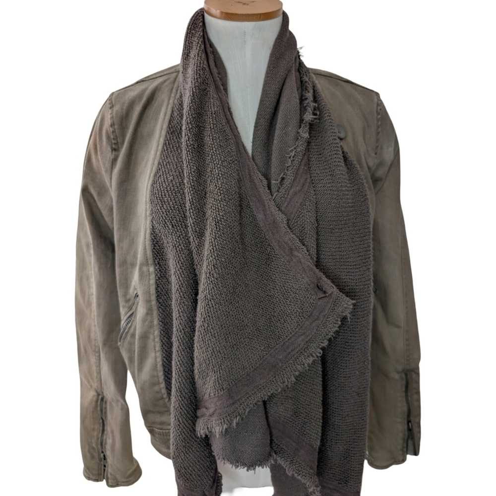Free People Moto Jacket Brown Drape Front Waxed Cotton Biker Size 6